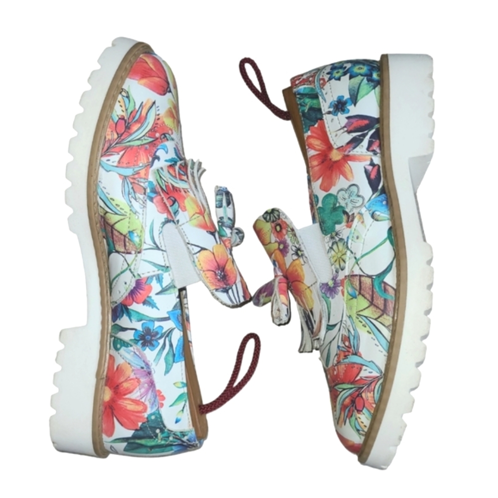 Zapato Botanical Print Leather Loafer Oxford Lug Sole Floral Women's Size 6.5